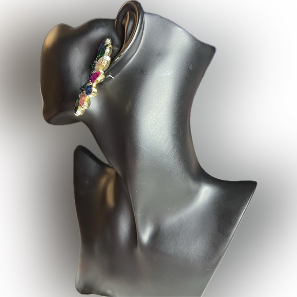 Vintage Style Crawler Statement Earrings Multi-Colored in Gold Tone Setting - Picture 2 of 9